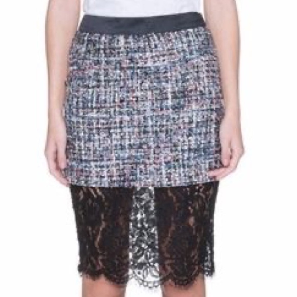 English Factory Tweed/Lace Pencil Skirt